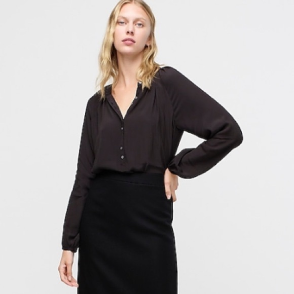 J crew ah108 long sleeve black drapey popover top - Picture 1 of 5